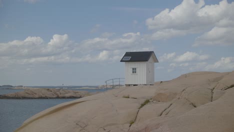 small house on the coast in sweden on a rock