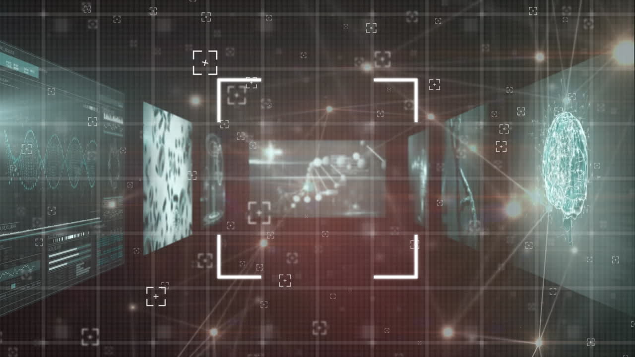 디지털 데이터 처리 및 디지털 인터페이스의 어두운 배경에 대한 애니메이션