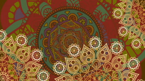 animation of spinning wheels with pattern on red pattern background