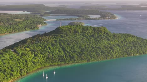 beautiful scenic view of vava'u tropical island in tonga with mt talau and paradise islands on horizon.