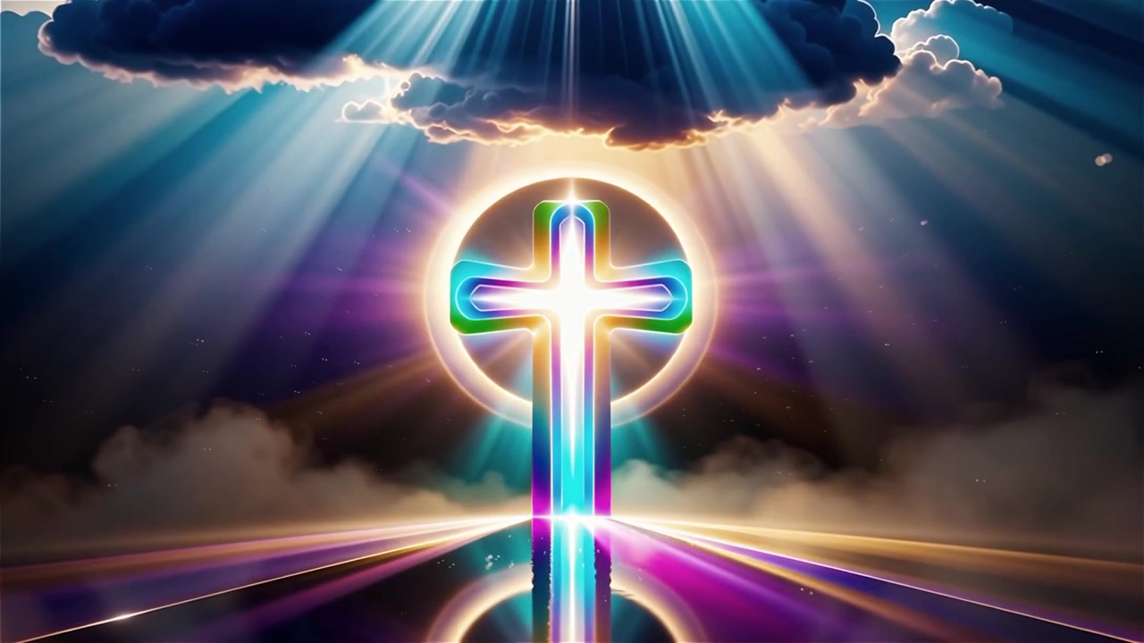 Croce Cristiana Luce Celestiale Sfondo per il Culto.