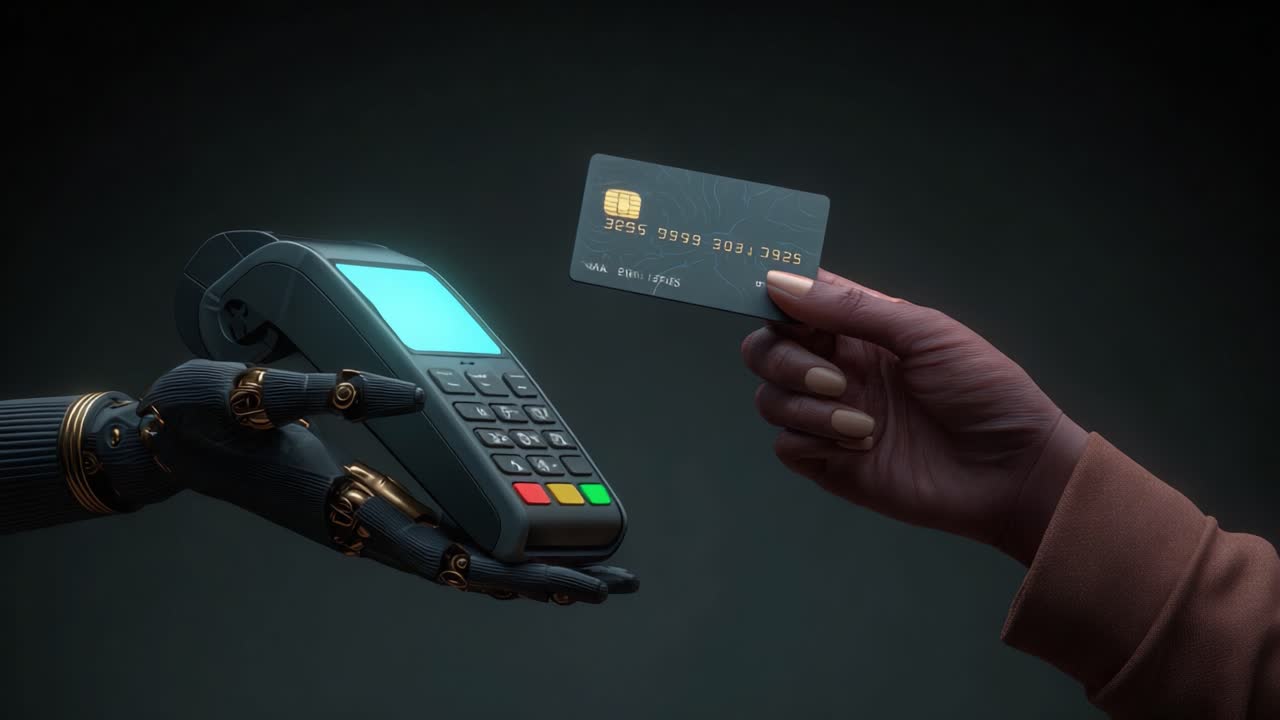 Seamless Interaction Between Human and Robotic Hand During Contactless Payment Transaction Highlights Modern Payment Technology Advancements and Automation