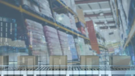 animación del procesamiento de estadísticas sobre cajas de cartón en cinta transportadora