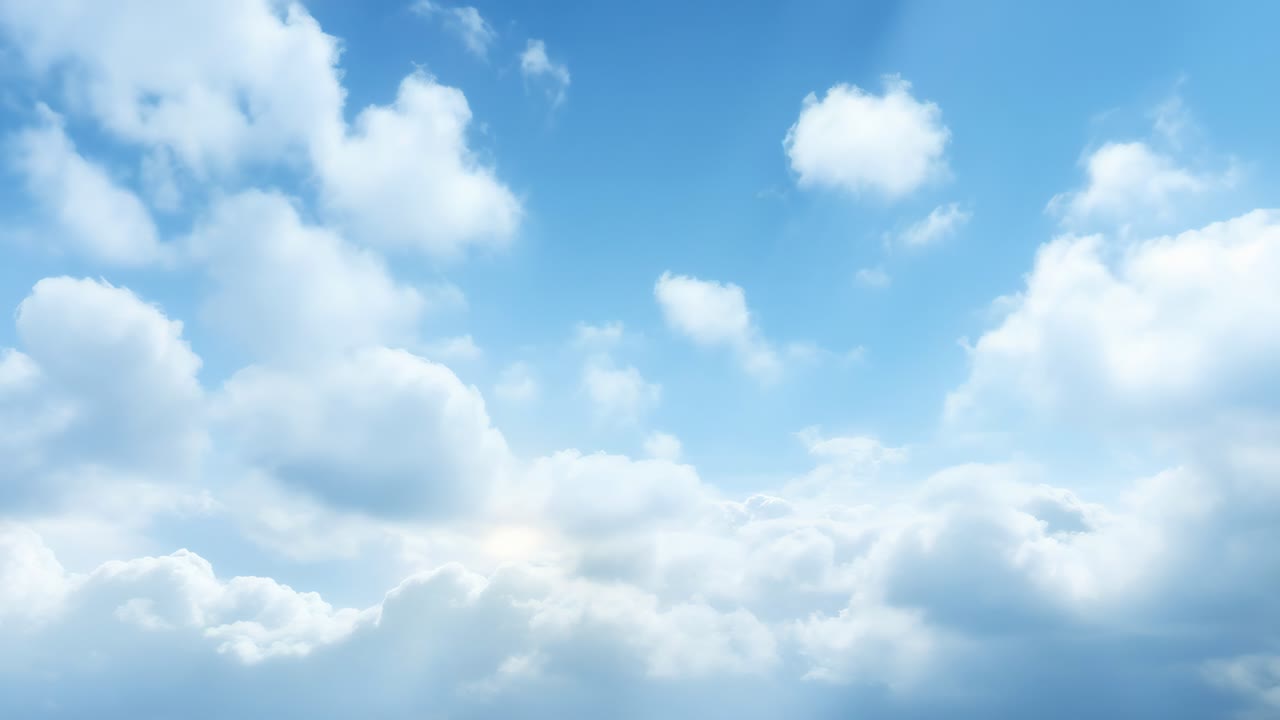 A serene video concept featuring a wide-angle view of fluffy white clouds against a bright blue sky
