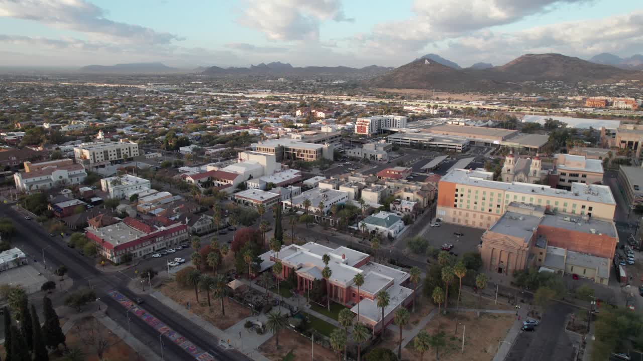 Downtown Tucson aerial shot with Children's museum in foreground.
