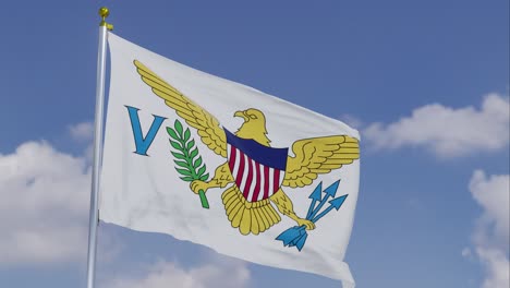 flag of the united states virgin islands moving in the wind with a clear blue sky in the background, clouds slowly moving, flagpole, slow motion