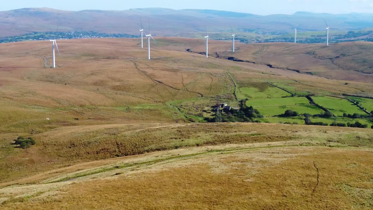 Aerial View of a Wind Farm in a Rural Landscape