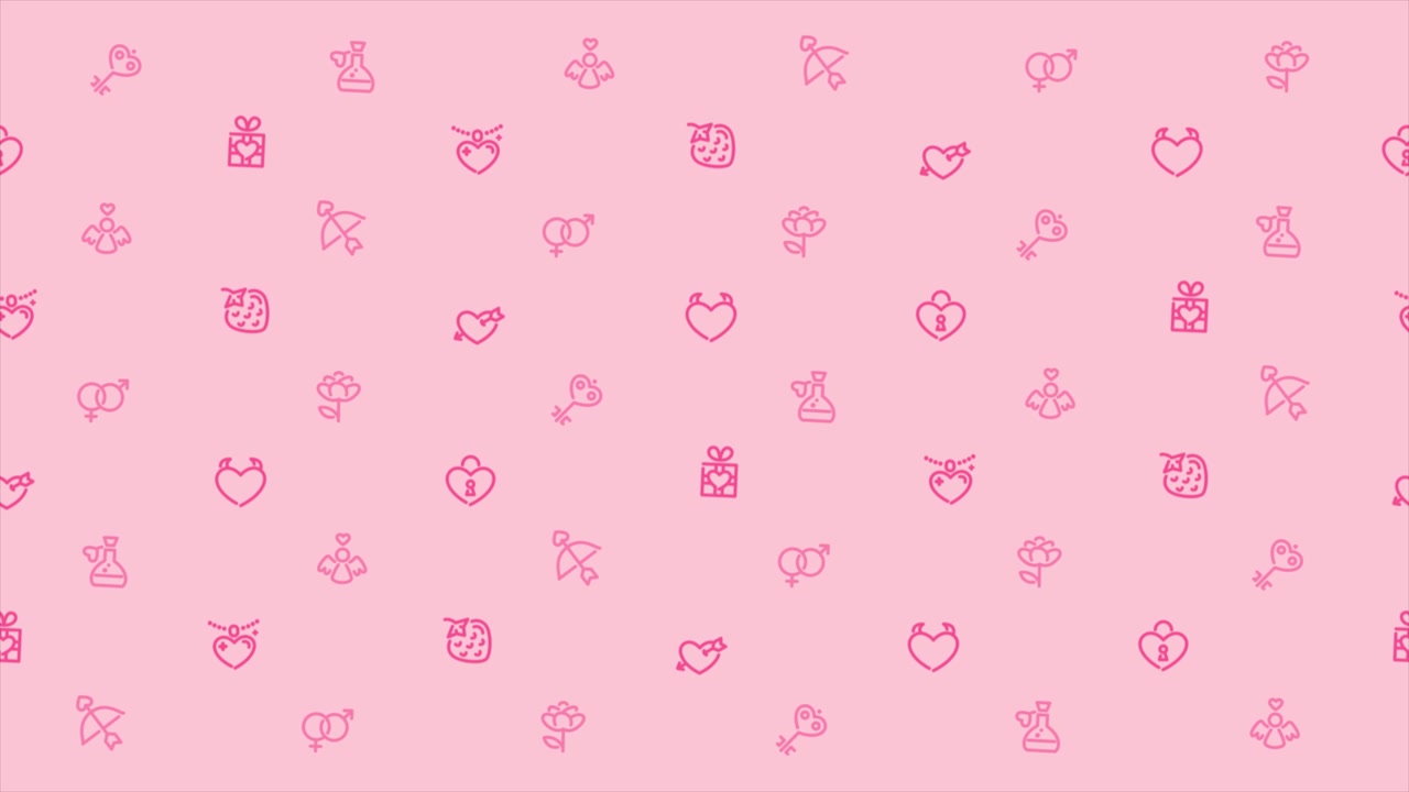 Animated Love and Valentine's Day Icons Pattern on Pink Background