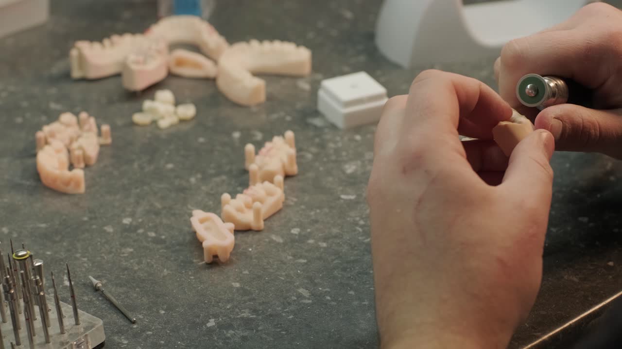 Dental Technician Polishing CNC-Milled Zirconia Crowns