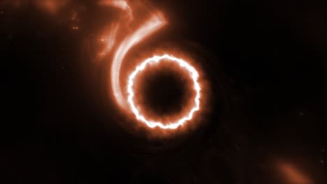abstract 4k 3d cgi bucle sin costuras agujero negro con nube de gas naranja en el espacio. vuelo espacial de bucle hacia misterioso agujero negra o agujero de gusano torciendo animación con luz naranja está girando en el universo.