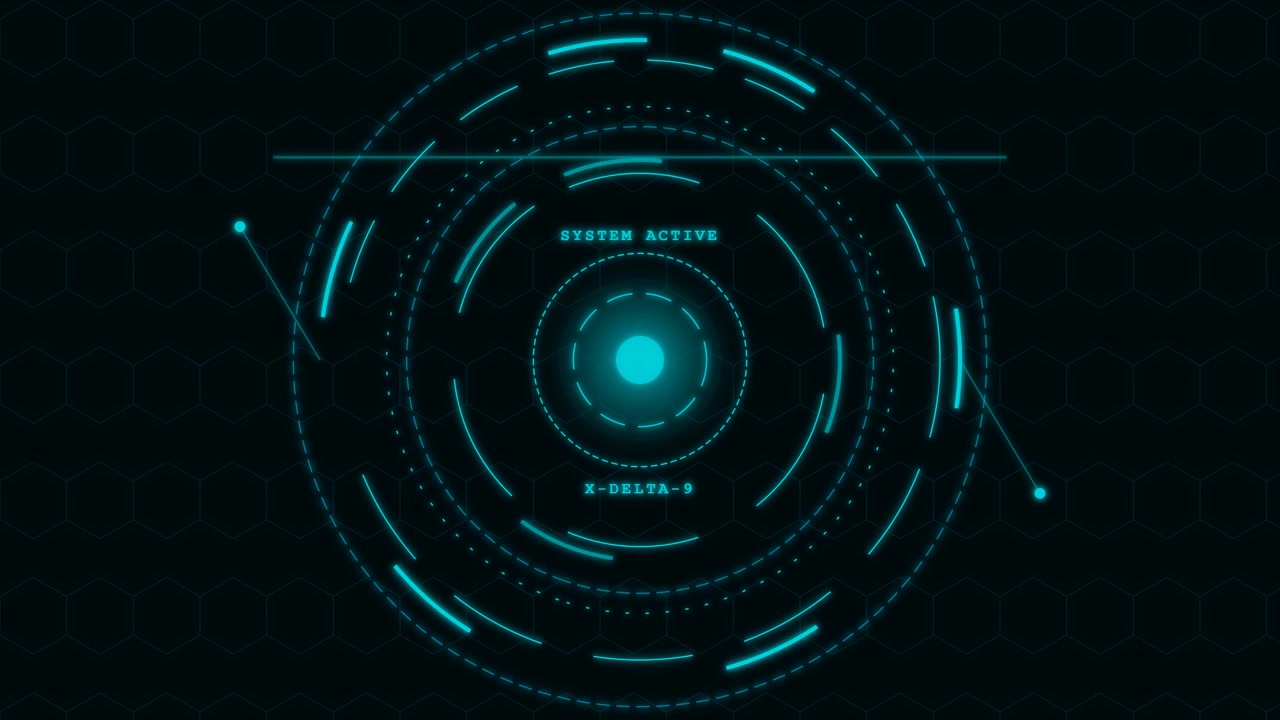 Futuristic Digital HUD Interface with Rotating Circular Scanning Elements