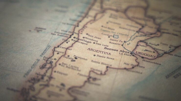 Argentina on a vintage political world map