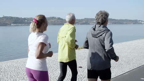 mature runners jogging on promenade