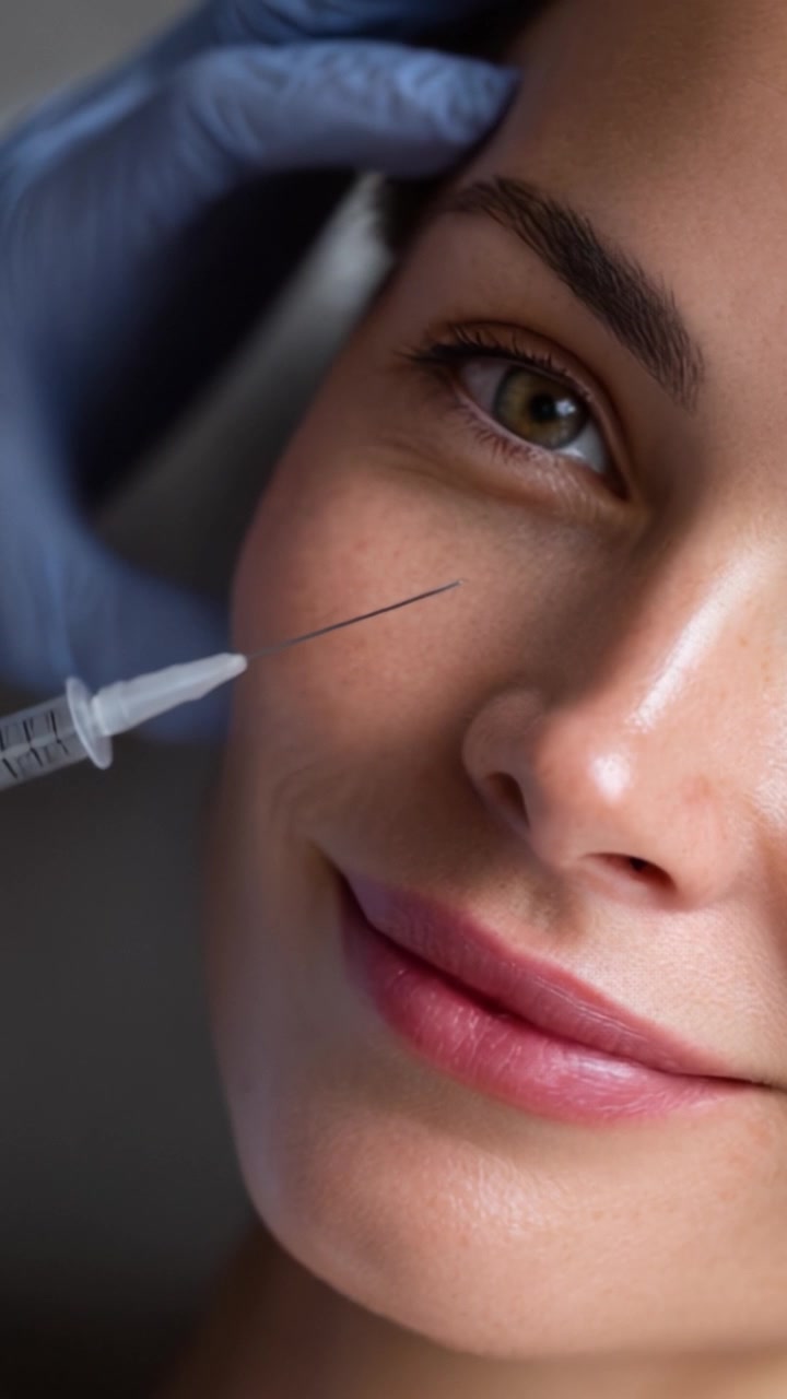 Trattamenti estetici per il viso: Bellezza e precisione nelle procedure cosmetiche, dimostrate attraverso primi piani della pelle di una donna e tecniche iniettabili.