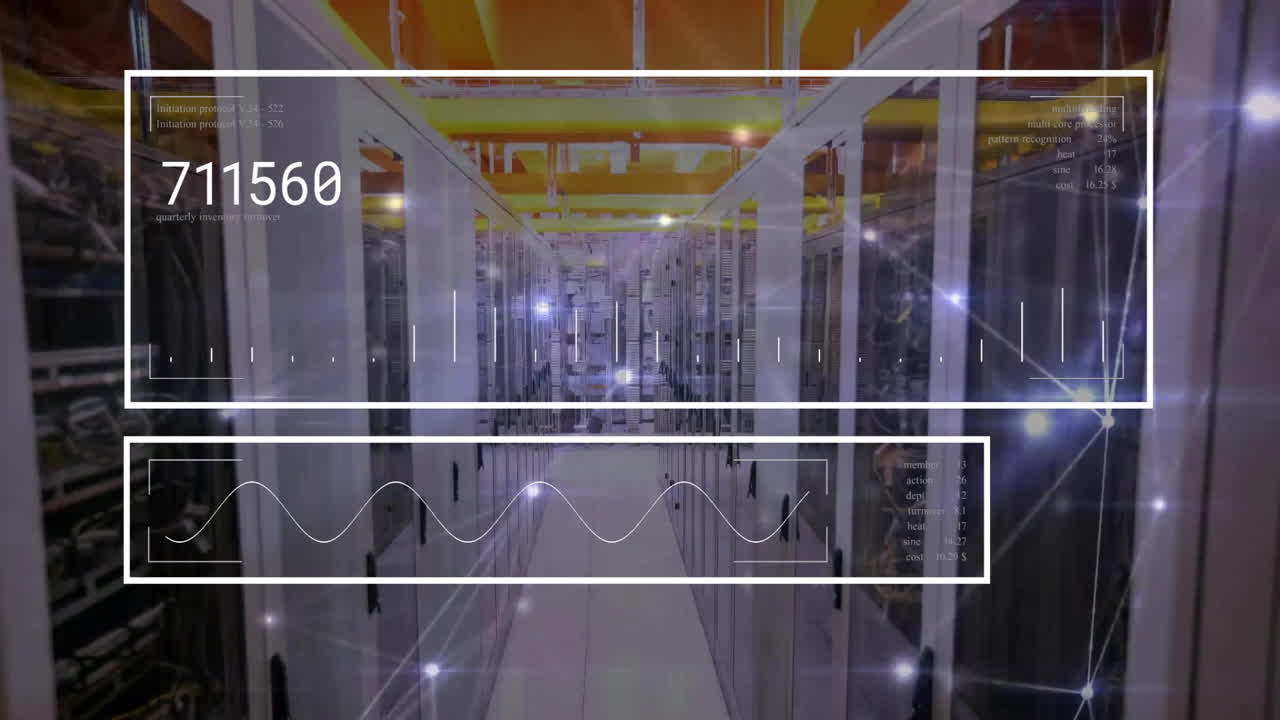 컴퓨터 서버를 통해 디지털 데이터 처리의 애니메이션