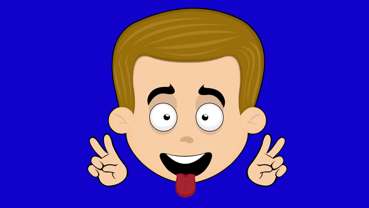 animación de bucle cara hombre de dibujos animados gesto de la mano amor y paz