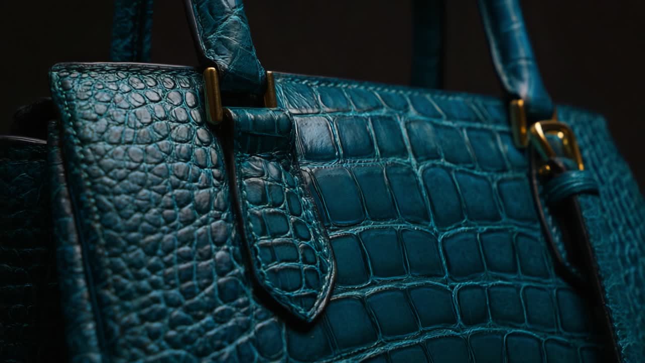 Elegante borsa a mano in pelle color teal con un sofisticato motivo a rilievo effetto coccodrillo, connubio perfetto tra lusso e funzionalità per appassionati di moda alla ricerca di accessori senza tempo
