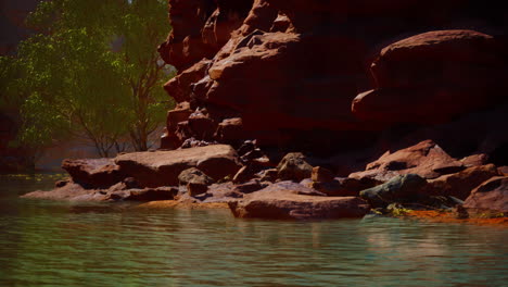 rocks of colorado river with trees