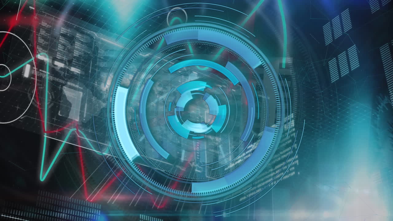 animación del escaneo del alcance y el procesamiento de datos sobre fondo azul