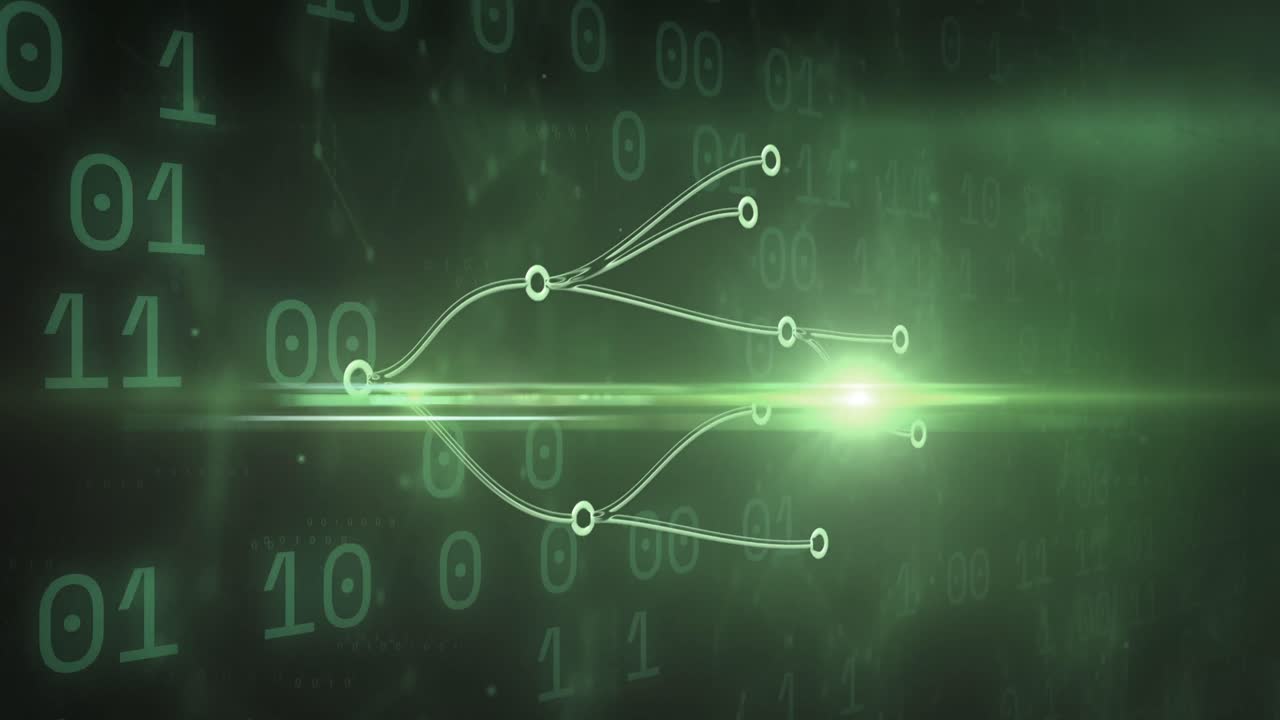 Animation of connections and binary coding moving on green background
