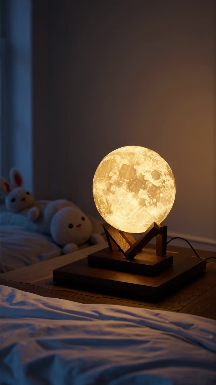 Moon Lamp in a Cozy Bedroom