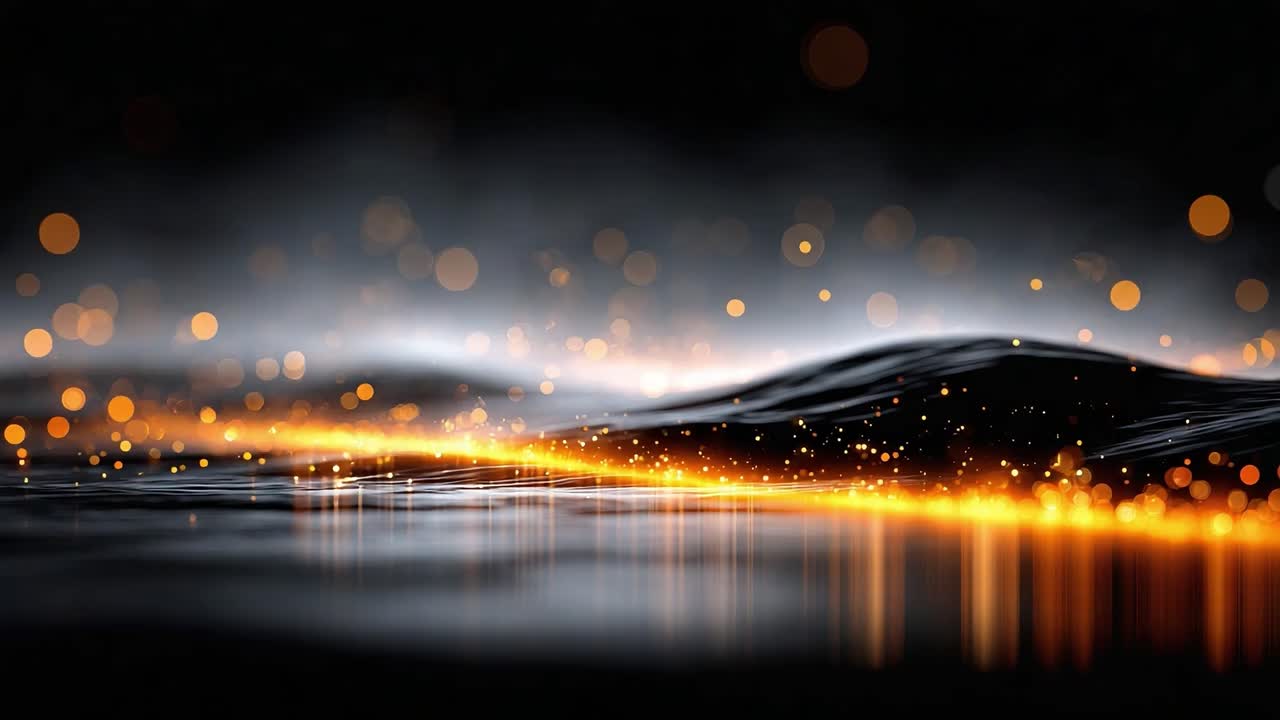 Captivating Waves of Light: An Artistic Representation of Fluid Motion and Shimmering Particles in a Dark Environment
