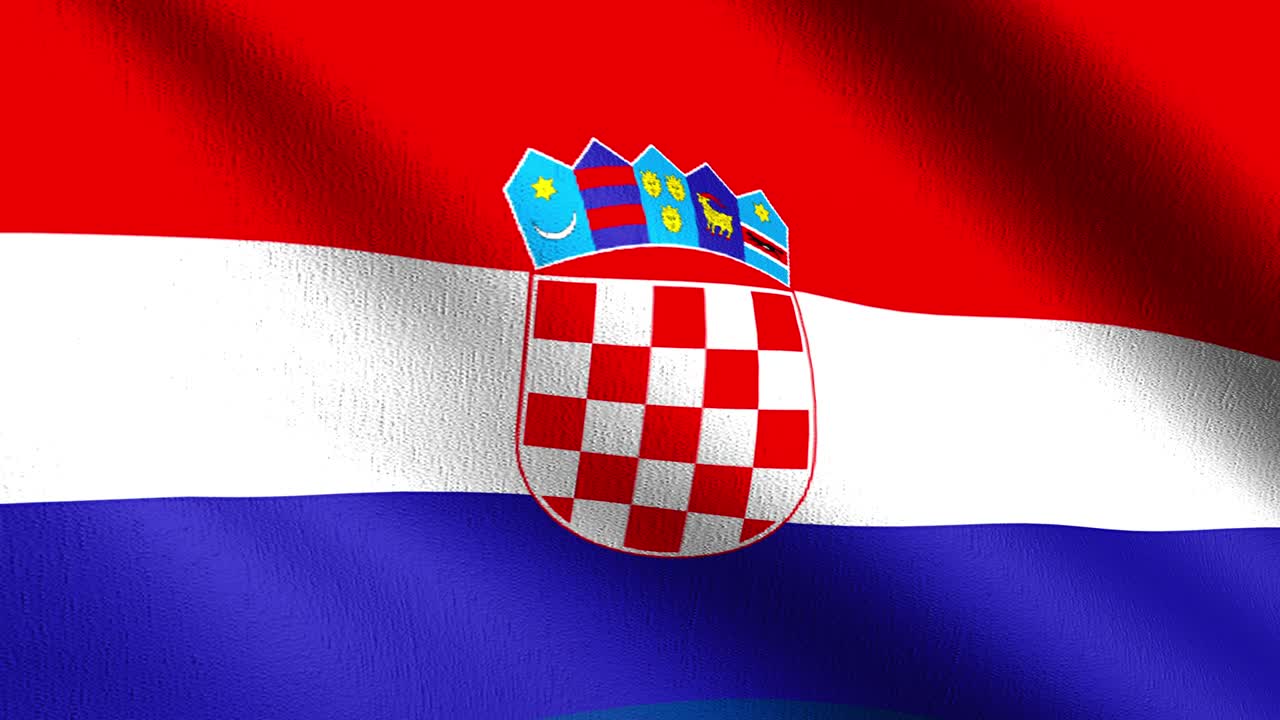 무결한 루프 4k vdo: 바람에 날아다니는 크로아티아 국기, 공식 애국적 추상 디자인, 흔들리는 표지 기호의 3d 렌더링 일러스트레이션