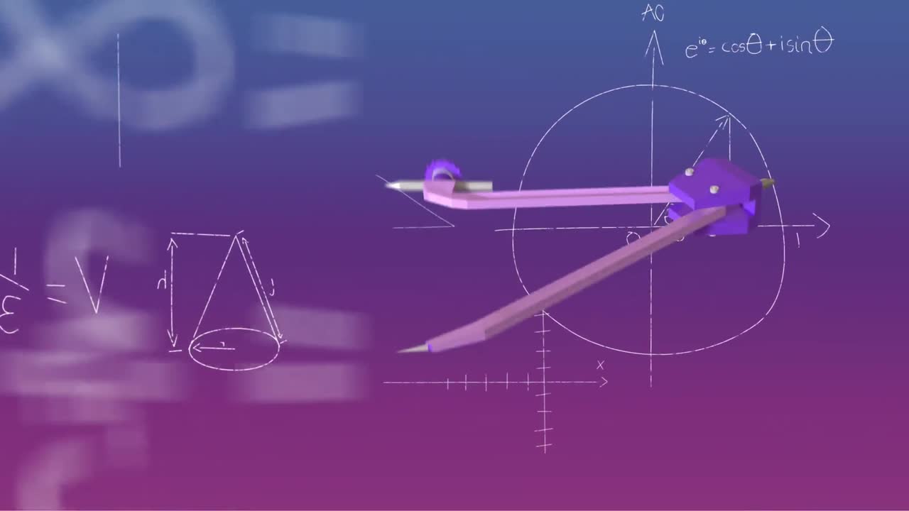 Animation of compass and mathematical formulae over purple background