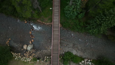 Birds-Eye-view-perspective-fishing-Keystone-Blue-River-ski-resort-summer-Breckenridge-Colorado-Vail-resort-Epic-Pass-ski-snowboard-bike-biking-biker-aerial-cinematic-drone-slowly-upward-motion