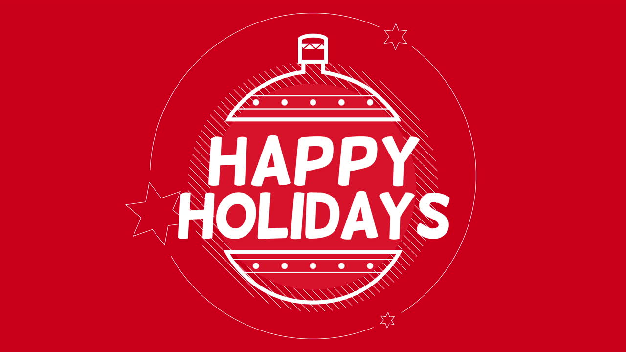 Happy Holidays with white ball and snowflakes in red sky