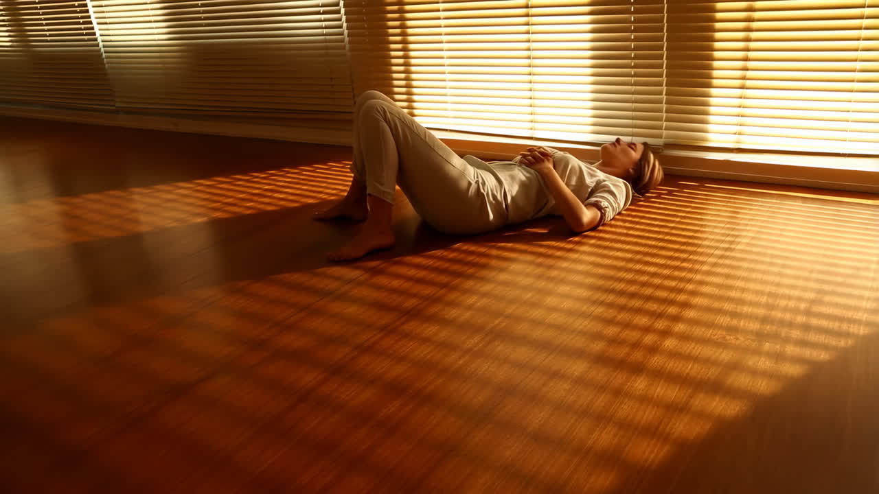 A woman relaxing in a sunlit room