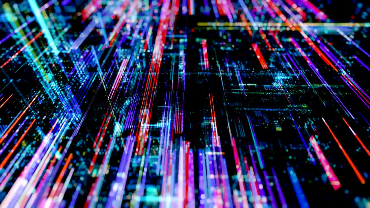 Città virtuale digitale astratta. Concetto di scansione della città per attacchi hacker. Render 3D loop 4K.