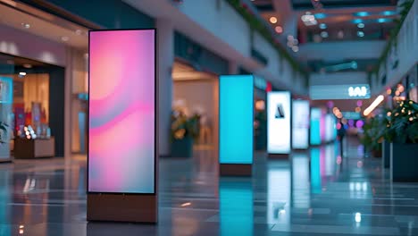 digital signage displays in a modern shopping mall corridor