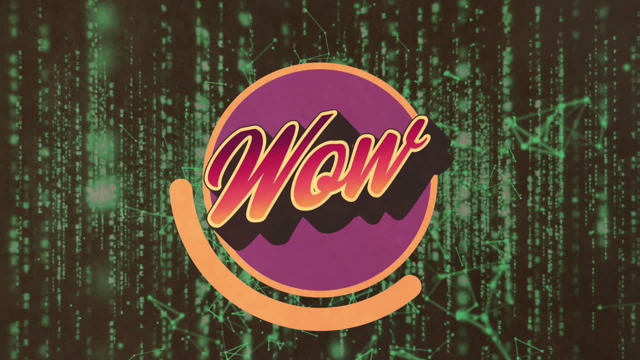 검은색 배경의 연결과 녹색 조명 위에 와우의 애니메이션.