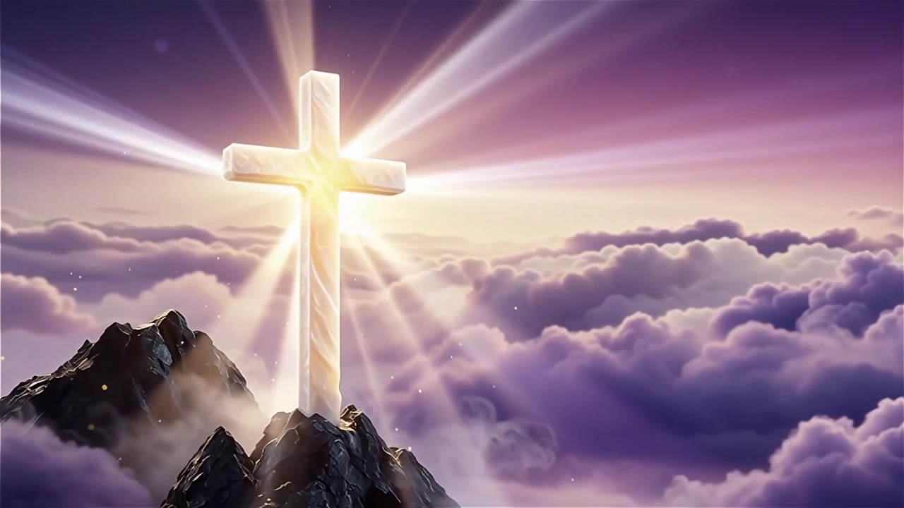 Croce Cristiana Luce Celestiale Sfondo per il Culto.