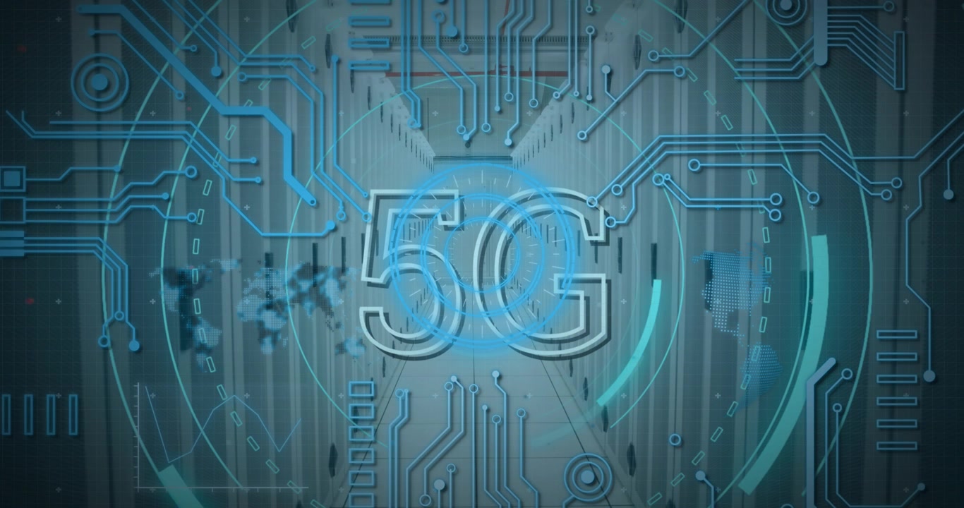 Animation of scope scanning with 5g text and data processing over server room