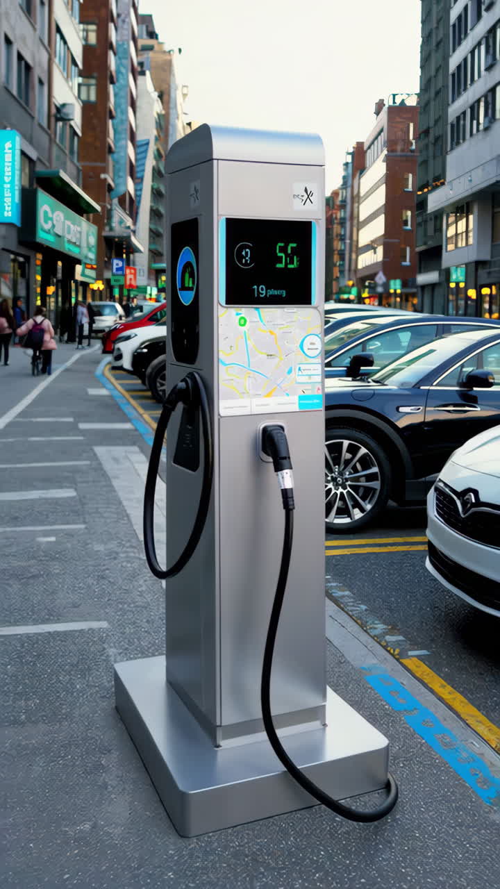 Bir Şehir Caddesinde Elektrikli Araç Şarj İstasyonu