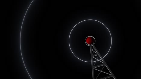 la torre de telecomunicaciones 5g envía señales sobre un fondo negro. la torre 5g con antena de red celular. bucle sin costuras.
