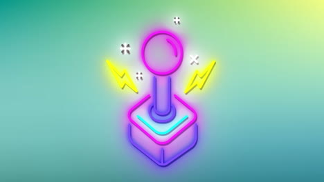 animación de un joystick de videojuego brillante de neón sobre un fondo verde