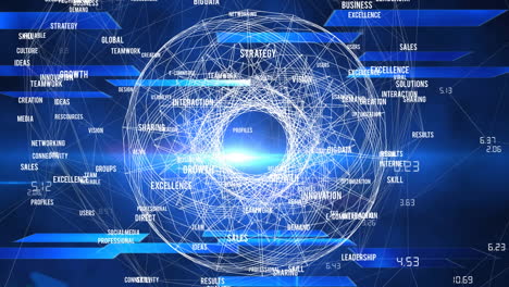 animation of network of connections with globe over blue background