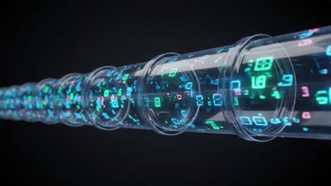 futuristic digital tube displaying dynamic data streams with vibrant colors and patterns, capturing the essence of technology and information flow