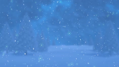 animation of snow falling over winter landscape background