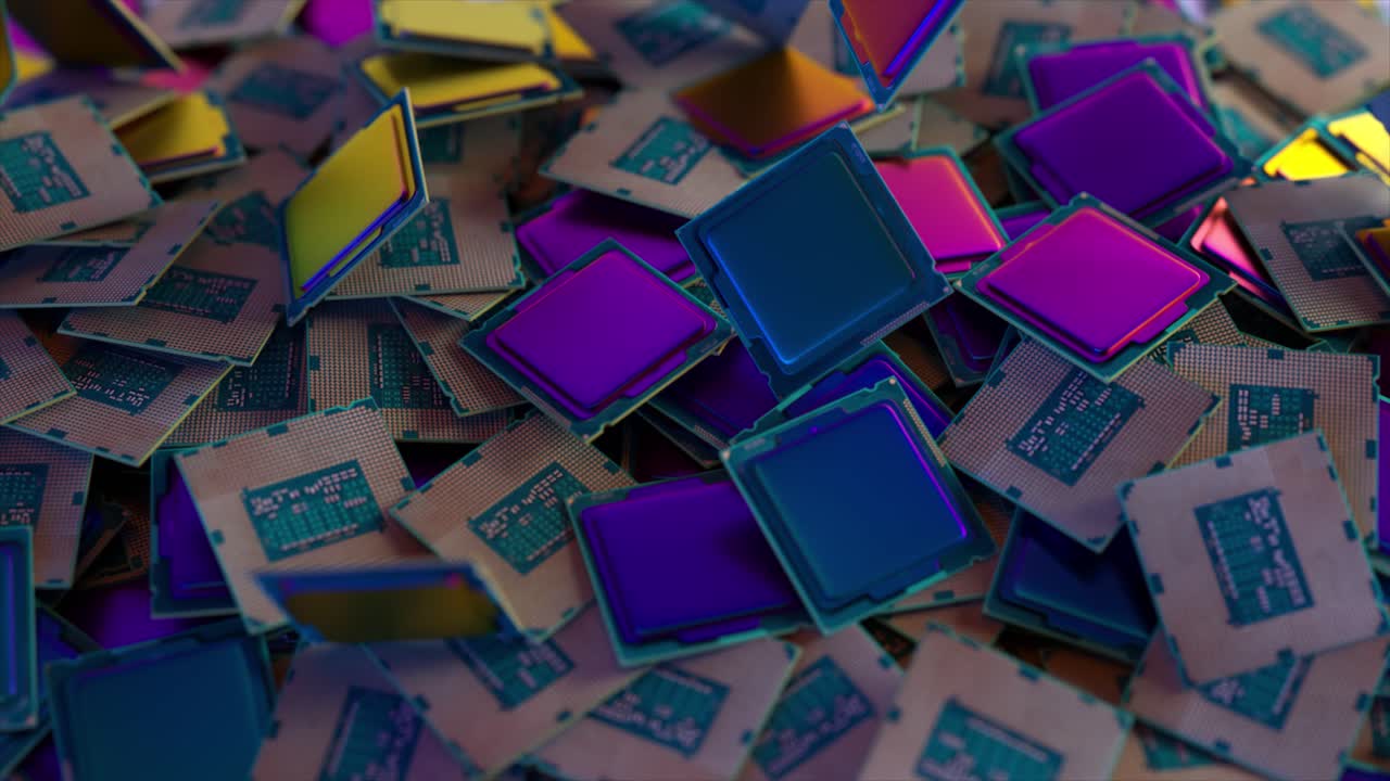 una pila de procesadores de computadora de colores