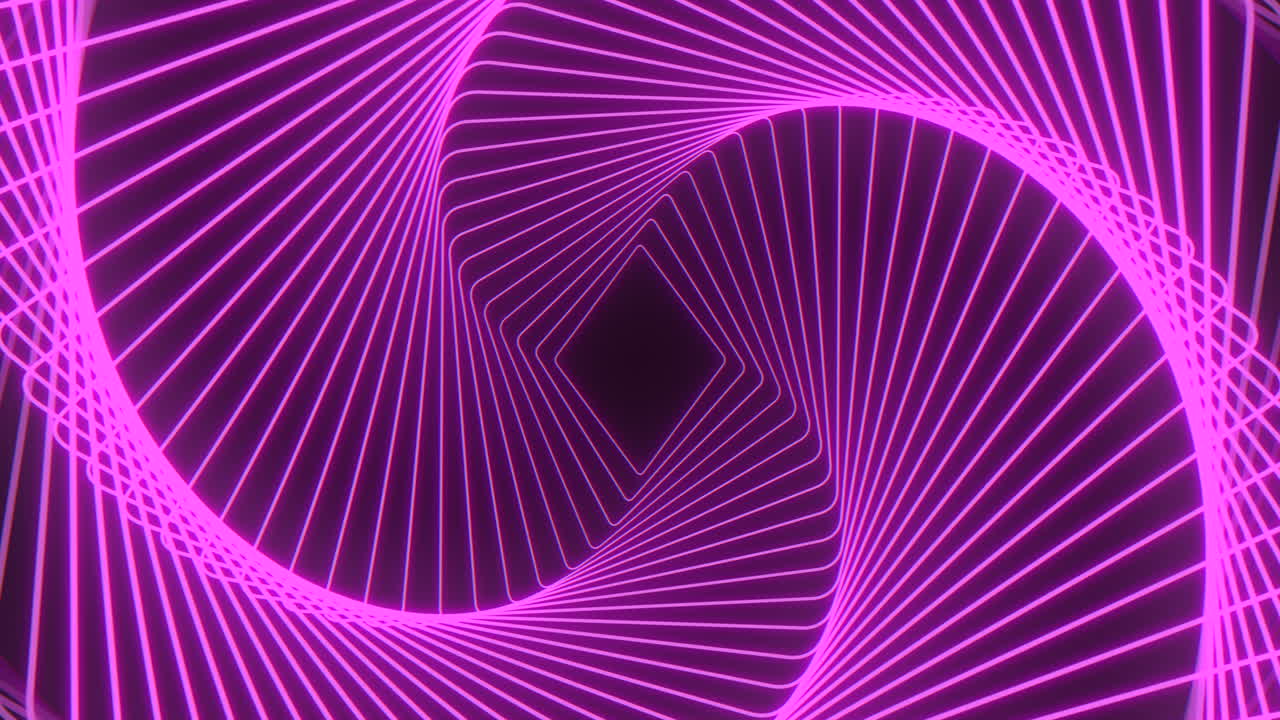 patrón de diamante en espiral púrpura neón en el espacio negro oscuro