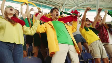 excited sports fans in stadium