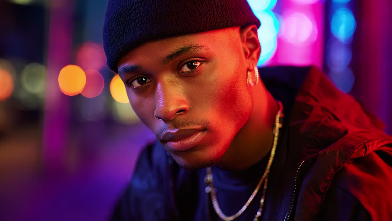 Portrait of a Stylish Man with Neon Lights