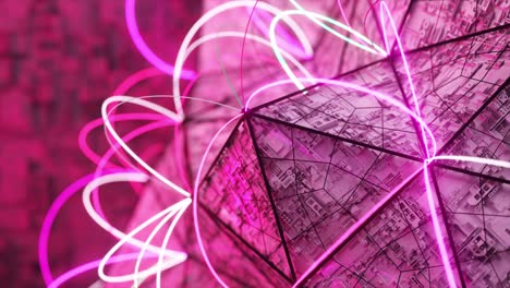 polígono volumétrico abstracto con líneas de neón de conexión en las esquinas. concepto tecnológico. animación 3d de bucle sin costuras