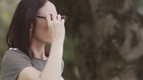 middle-aged woman, natural looks, slow motion, sunglasses accessories
