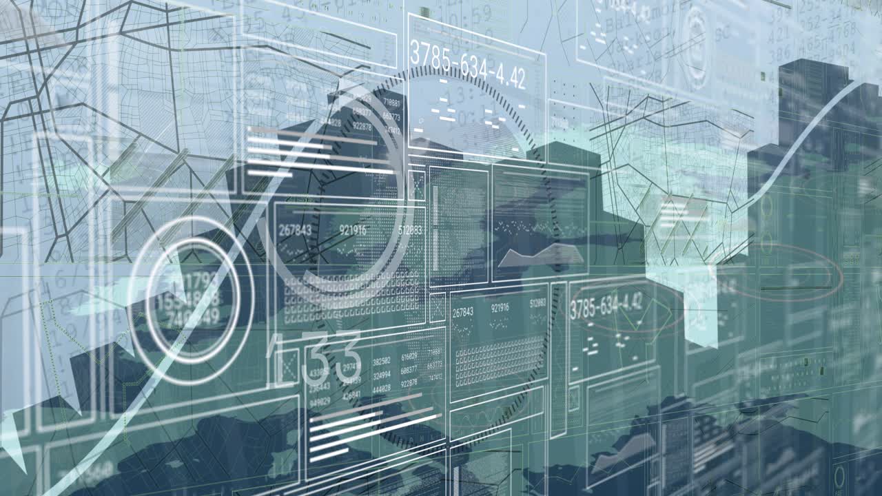 Animation af finansiel databehandling og verdenskort.