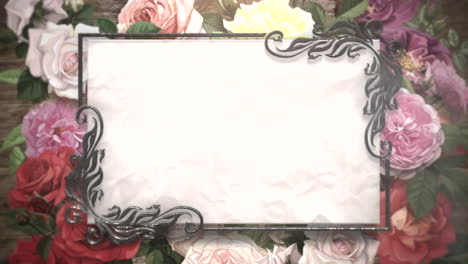 closeup vintage frame with flowers motion with wedding background 18